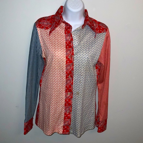 Preloved Vintage Button Down Red/White/Blue Retro Cottagecore Shirt Sz S - Picture 1 of 8
